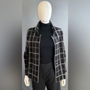 MOTH by Anthropologie Black & Cream Windowpane Knit Snap Jacket Size M